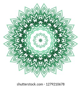 Green color Ornamental Circle Pattern. Hand Draw Mandala. Vintage Decorative Elements. Vector Illustration. Anti-Stress Therapy Pattern
