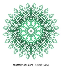 Green color Ornamental Circle Pattern. Hand Draw Mandala. Vintage Decorative Elements. Vector Illustration. Anti-Stress Therapy Pattern