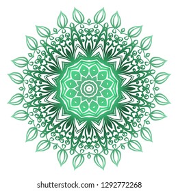 Green color Ornamental Circle Pattern. Hand Draw Mandala. Vintage Decorative Elements. Vector Illustration. Anti-Stress Therapy Pattern