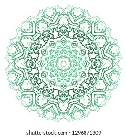 Green color Ornamental Circle Pattern. Hand Draw Mandala. Vintage Decorative Elements. Vector Illustration. Anti-Stress Therapy Pattern