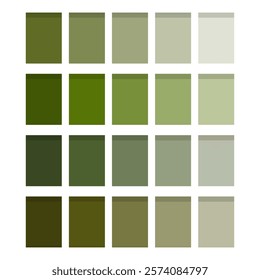 Green color palette. Natural tone gradients. Shades of olive. Vector illustration.