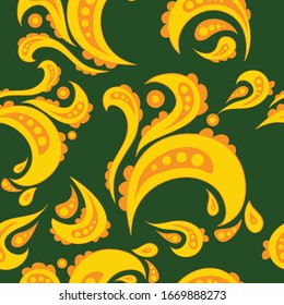 patrón de color verde con motivos dorados, ornamentados, vectoriales, pasos
