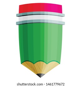 Green color pencil vector isolated on white background.  Office supplies.