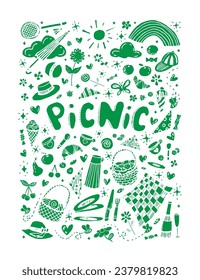 Green color picnic illustration on white background