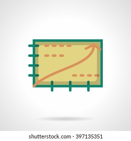 Green color presentation board with orange growth arrow curve. Development planning. Vector icon flat color style. Web design element for site, mobile and business.