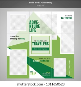 Green color puzzle social media post story design Vector