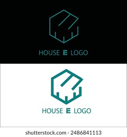 green  color real estate house E  logo design in letter E shape