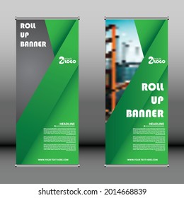 Green color roll up banner, Roll Banner Stand Template Abstract Background Stock Vector