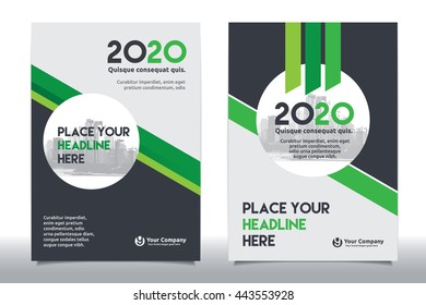 Green Color Scheme with City Background Business Book Cover Design Template in A4. Can be adapt to Brochure, Annual Report, Magazine,Poster, Corporate Presentation, Portfolio, Flyer, Banner, Website.