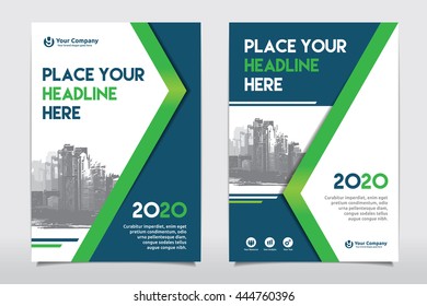 Green Color Scheme with City Background Business Book Cover Design Template in A4. Can be adapt to Brochure, Annual Report, Magazine,Poster, Corporate Presentation, Portfolio, Flyer, Banner, Website.
