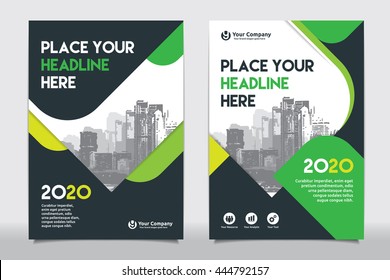 Green Color Scheme with City Background Business Book Cover Design Template in A4. Can be adapt to Brochure, Annual Report, Magazine,Poster, Corporate Presentation, Portfolio, Flyer, Banner, Website.