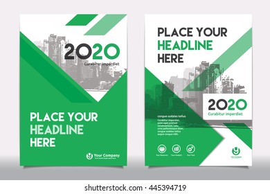 Green Color Scheme with City Background Business Book Cover Design Template in A4. Can be adapt to Brochure, Annual Report, Magazine,Poster, Corporate Presentation, Portfolio, Flyer, Banner, Website.