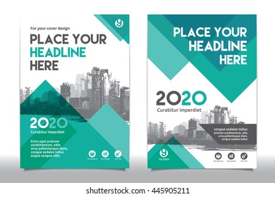 Green Color Scheme with City Background Business Book Cover Design Template in A4. Can be adapt to Brochure, Annual Report, Magazine,Poster, Corporate Presentation, Portfolio, Flyer, Banner, Website.