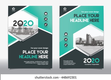 Green Color Scheme with City Background Business Book Cover Design Template in A4. Can be adapt to Brochure, Annual Report, Magazine,Poster, Corporate Presentation, Portfolio, Flyer, Banner, Website.