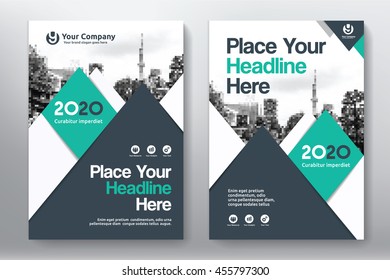 Green Color Scheme with City Background Business Book Cover Design Template in A4. Can be adapt to Brochure, Annual Report, Magazine,Poster, Corporate Presentation, Portfolio, Flyer, Banner, Website.
