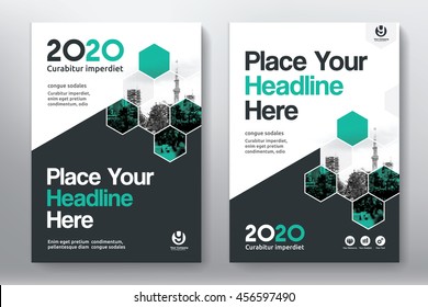 Green Color Scheme with City Background Business Book Cover Design Template in A4. Can be adapt to Brochure, Annual Report, Magazine,Poster, Corporate Presentation, Portfolio, Flyer, Banner, Website.