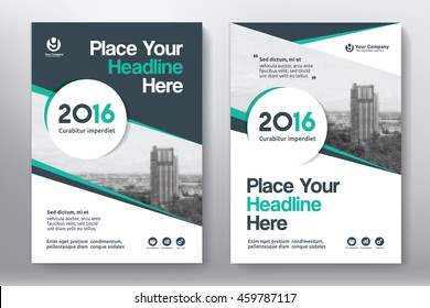 Green Color Scheme with City Background Business Book Cover Design Template in A4. Can be adapt to Brochure, Annual Report, Magazine,Poster, Corporate Presentation, Portfolio, Flyer, Banner, Website.