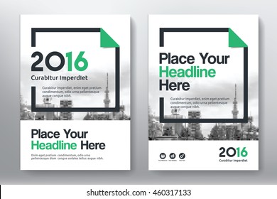 Green Color Scheme with City Background Business Book Cover Design Template in A4. Can be adapt to Brochure, Annual Report, Magazine,Poster, Corporate Presentation, Portfolio, Flyer, Banner, Website.