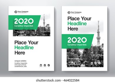 Green Color Scheme with City Background Business Book Cover Design Template in A4. Can be adapt to Brochure, Annual Report, Magazine,Poster, Corporate Presentation, Portfolio, Flyer, Banner, Website.