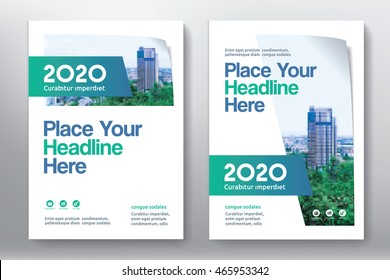 Green Color Scheme with City Background Business Book Cover Design Template in A4. Can be adapt to Brochure, Annual Report, Magazine,Poster, Corporate Presentation, Portfolio, Flyer, Banner, Website.