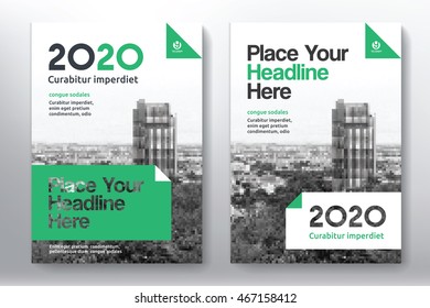 Green Color Scheme with City Background Business Book Cover Design Template in A4. Can be adapt to Brochure, Annual Report, Magazine,Poster, Corporate Presentation, Portfolio, Flyer, Banner, Website