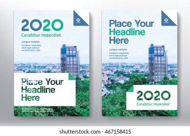 Green Color Scheme with City Background Business Book Cover Design Template in A4. Can be adapt to Brochure, Annual Report, Magazine,Poster, Corporate Presentation, Portfolio, Flyer, Banner, Website