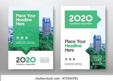 Green Color Scheme with City Background Business Book Cover Design Template in A4. Easy to adapt to Brochure, Annual Report, Magazine, Poster, Corporate Presentation, Portfolio, Flyer, Banner, Website