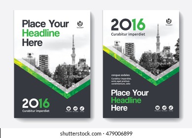 Green Color Scheme with City Background Business Book Cover Design Template in A4. Can be adapt to Brochure, Annual Report, Magazine,Poster, Corporate Presentation, Portfolio, Flyer, Banner, Website