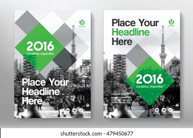 Green Color Scheme with City Background Business Book Cover Design Template in A4. Can be adapt to Brochure, Annual Report, Magazine,Poster, Corporate Presentation, Portfolio, Flyer, Banner, Website