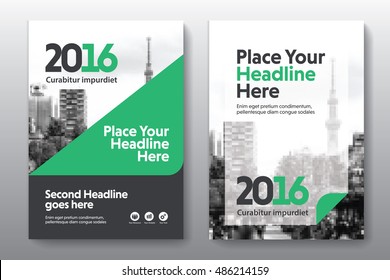 Green Color Scheme with City Background Business Book Cover Design Template in A4. Can be adapt to Brochure, Annual Report, Magazine,Poster, Corporate Presentation, Portfolio, Flyer, Banner, Website