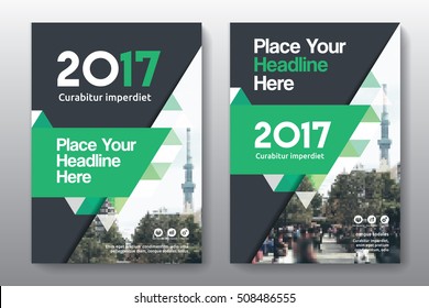 Green Color Scheme with City Background Business Book Cover Design Template in A4. Easy to adapt to Brochure, Annual Report, Magazine, Poster, Corporate Presentation, Portfolio, Flyer, Banner, Website