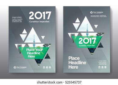 Green Color Scheme with City Background Business Book Cover Design Template in A4. Easy to adapt to Brochure, Annual Report, Magazine, Poster, Corporate Presentation, Portfolio, Flyer, Banner, Website