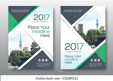 Green Color Scheme with City Background Business Book Cover Design Template in A4. Can be adapt to Brochure, Annual Report, Magazine,Poster, Corporate Presentation, Portfolio, Flyer, Banner, Website.