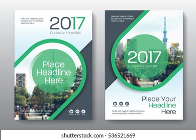 Green Color Scheme with City Background Business Book Cover Design Template in A4. Can be adapt to Brochure, Annual Report, Magazine,Poster, Corporate Presentation, Portfolio, Flyer, Banner, Website.