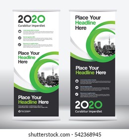 Green Color Scheme with City Background Business Roll Up Design Template.Flag Banner Design. Can be adapt to Brochure, Annual Report, Magazine,Poster, Corporate Presentation, Portfolio, Flyer, Website
