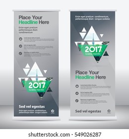Green Color Scheme with City Background Business Roll Up Design Template.Flag Banner Design. Can be adapt to Brochure, Annual Report, Magazine,Poster, Corporate Presentation, Portfolio, Flyer, Website