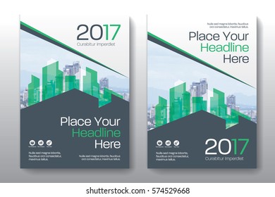 Green Color Scheme with City Background Business Book Cover Design Template in A4. Can be adapt to Brochure, Annual Report, Magazine,Poster, Corporate Presentation, Portfolio, Flyer, Banner, Website.