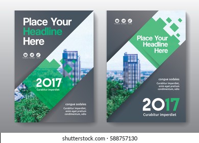 Green Color Scheme with City Background Business Book Cover Design Template in A4. Can be adapt to Brochure, Annual Report, Magazine,Poster, Corporate Presentation, Portfolio, Flyer, Banner, Website.