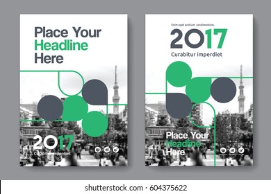 Green Color Scheme with City Background Business Book Cover Design Template in A4. Can be adapt to Brochure, Annual Report, Magazine,Poster, Corporate Presentation, Portfolio, Flyer, Banner, Website