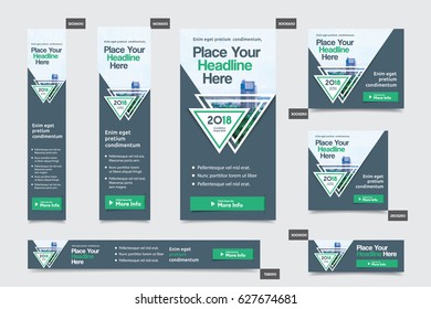 Green Color Scheme with City Background Corporate Web Banner Template in multiple sizes. Easy to adapt to Brochure, Annual Report, Magazine, Poster, Corporate Advertising media, Flyer, Website.