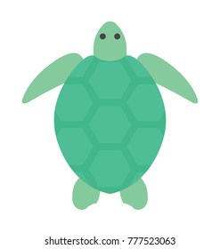 A green color sea turtle top view, flat vector icon