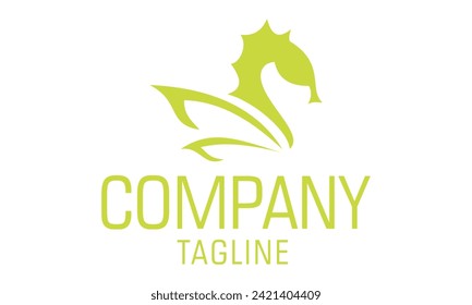 Green color Seahorse Leaf Nature Logo Design