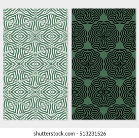Green color seamles background set. Abstract geometric ornament. Vector illustration. For design, wallpaper, interior