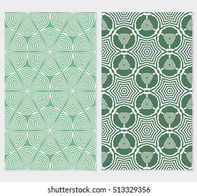 Green color seamles background set. Abstract geometric ornament. Vector illustration. For design, wallpaper, interior