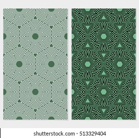 Green color seamles background set. Abstract geometric ornament. Vector illustration. For design, wallpaper, interior