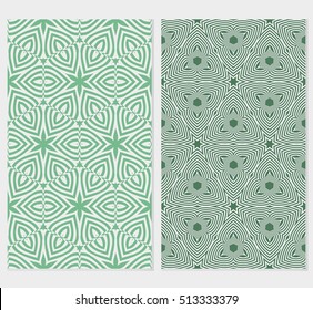 Green color seamles background set. Abstract geometric ornament. Vector illustration. For design, wallpaper, interior