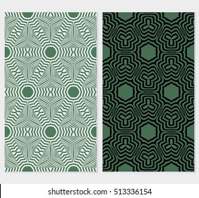 Green color seamless background set. Abstract geometric ornament. Vector illustration. For design, wallpaper, interior