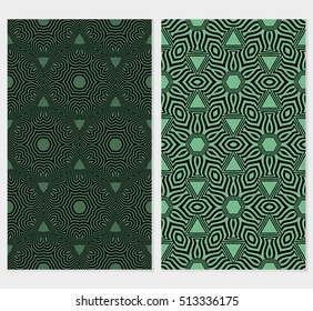 Green color seamless background set. Abstract geometric ornament. Vector illustration. For design, wallpaper, interior
