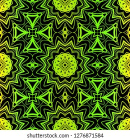 Green color seamless floral lace ornament. Vector illustration. Design for layout, page, background.