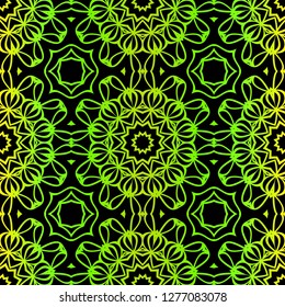 Green color seamless floral lace ornament. Vector illustration. Design for layout, page, background.